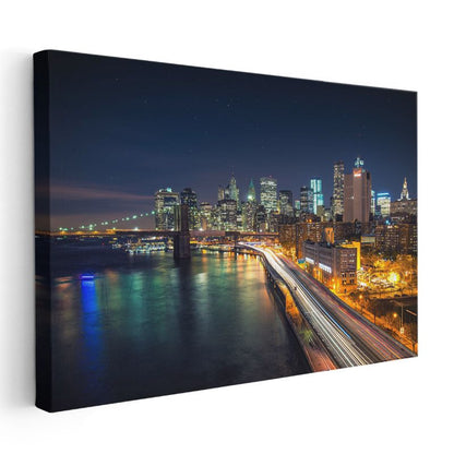 New York Gece Işıkları - Manhattan Silueti Kanvas Tablo