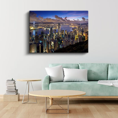 Hong Kong Tepeden Görünüm - Liman Panoraması Kanvas Tablo