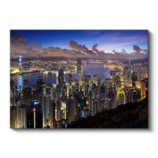 Hong Kong Tepeden Görünüm - Liman Panoraması Kanvas Tablo