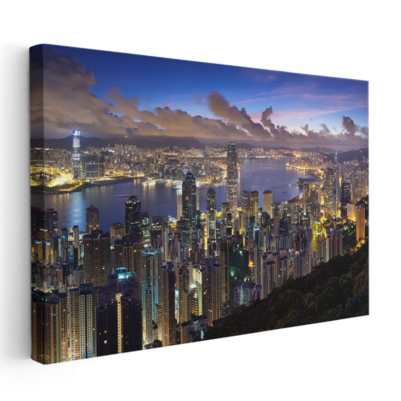 Hong Kong Tepeden Görünüm - Liman Panoraması Kanvas Tablo