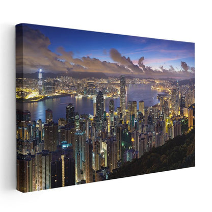 Hong Kong Tepeden Görünüm - Liman Panoraması Kanvas Tablo