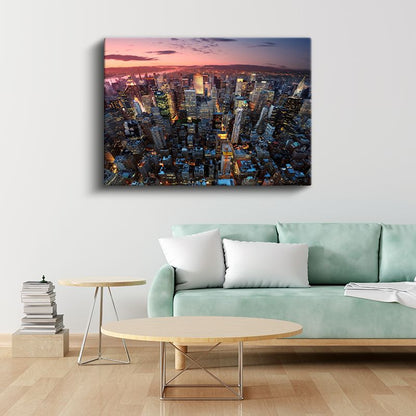 New York Manzarası - Gökdelenler ve Gün Batımı Kanvas Tablo