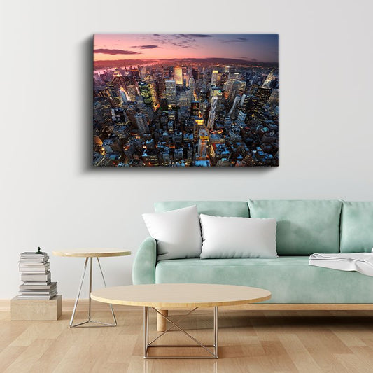 New York Manzarası - Gökdelenler ve Gün Batımı Kanvas Tablo
