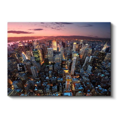 New York Manzarası - Gökdelenler ve Gün Batımı Kanvas Tablo