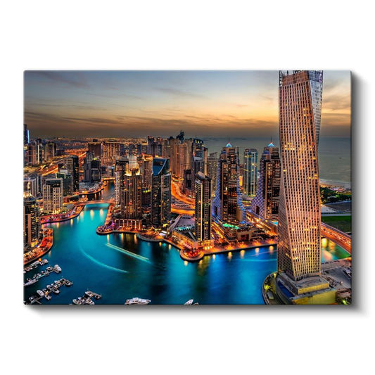 Dubai Marina - Turkuaz Sular ve Işıklı Kuleler Kanvas Tablo
