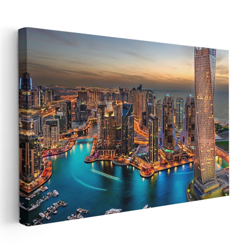 Dubai Marina - Turkuaz Sular ve Işıklı Kuleler Kanvas Tablo