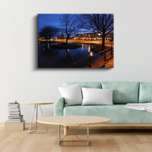 Kanal Kenarı - Akşam Yansımaları ve Ağaçlar Kanvas Tablo