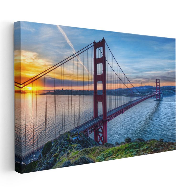 Golden Gate Köprüsü - Gün Batımında Kızıl Silüet Kanvas Tablo