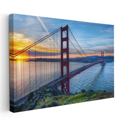 Golden Gate Köprüsü - Gün Batımında Kızıl Silüet Kanvas Tablo