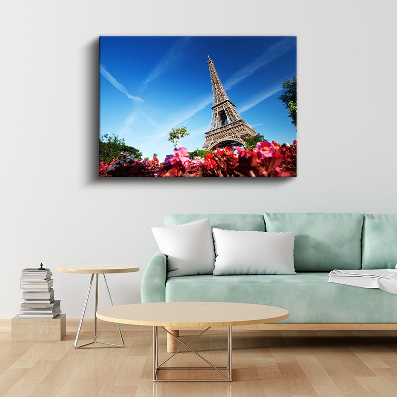 Eyfel Kulesi - Bahar Çiçekleri ve Mavi Gökyüzü Kanvas Tablo