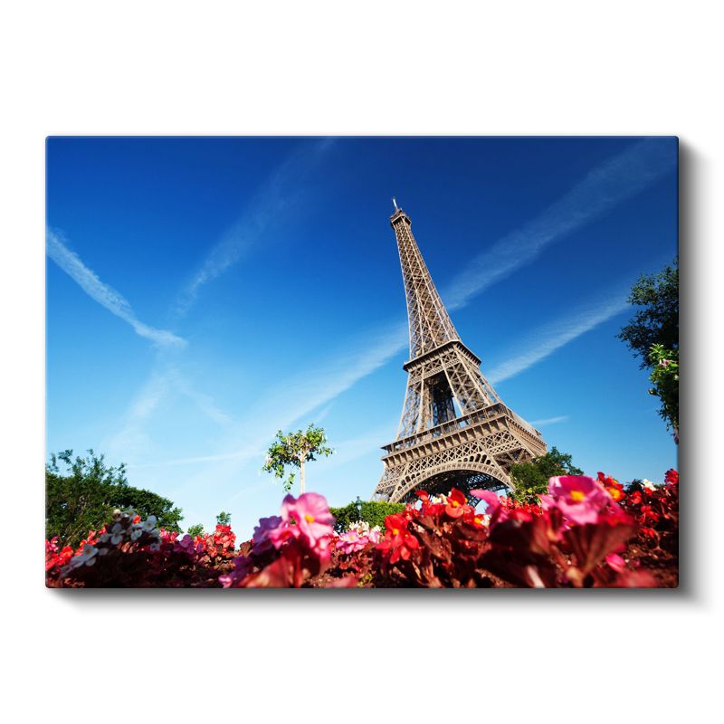 Eyfel Kulesi - Bahar Çiçekleri ve Mavi Gökyüzü Kanvas Tablo