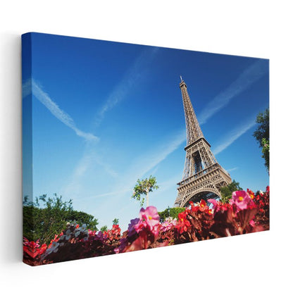 Eyfel Kulesi - Bahar Çiçekleri ve Mavi Gökyüzü Kanvas Tablo