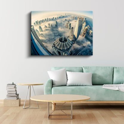 Dubai Silueti - Bulutlar Üzerinde Gökdelenler Kanvas Tablo