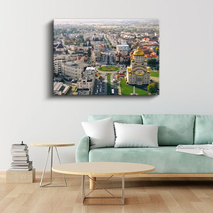 Altın Kubbeli Katedral - Havadan Şehir Panoraması Kanvas Tablo