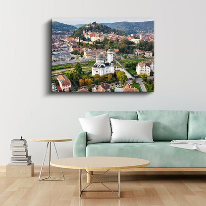 Tarihi Tepe Yerleşimi - Beyaz Katedral Manzarası Kanvas Tablo