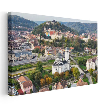 Tarihi Tepe Yerleşimi - Beyaz Katedral Manzarası Kanvas Tablo