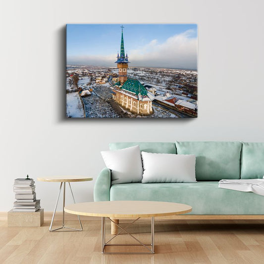 Yeşil Kubbeli Kilise - Kış Manzarasında İhtişamlı Mimari Kanvas Tablo