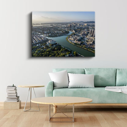 Nehir Kıvrımları - Modern Şehir Silueti Kanvas Tablo