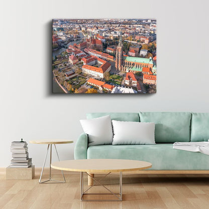 Kırmızı Çatılı Avrupa - Tarihi Katedral Manzarası Kanvas Tablo
