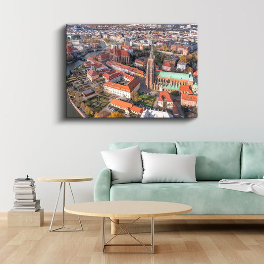 Kırmızı Çatılı Avrupa - Tarihi Katedral Manzarası Kanvas Tablo