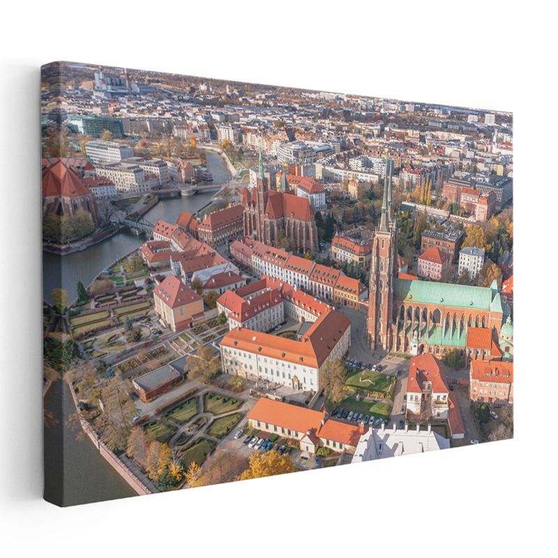 Kırmızı Çatılı Avrupa - Tarihi Katedral Manzarası Kanvas Tablo