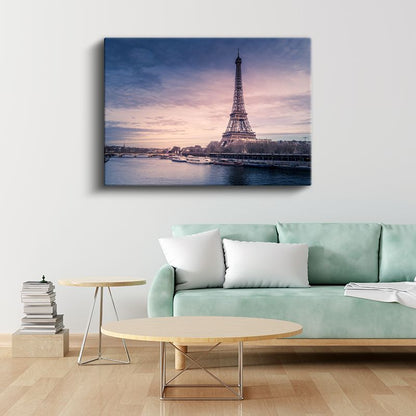 Seine Nehri Manzarası - Gün Batımında Eyfel Kulesi Kanvas Tablo