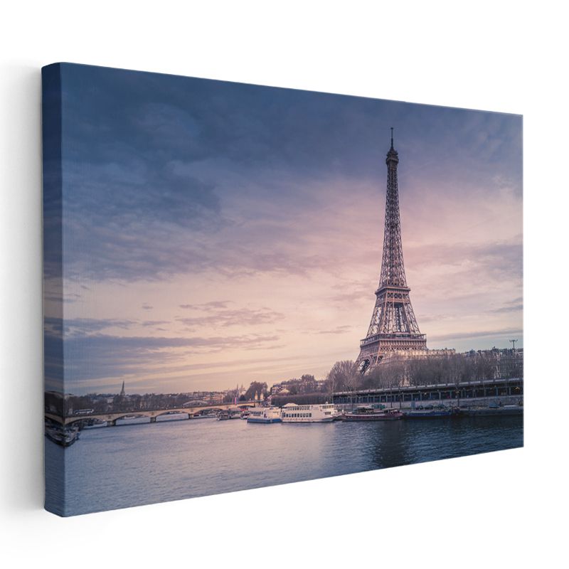 Seine Nehri Manzarası - Gün Batımında Eyfel Kulesi Kanvas Tablo