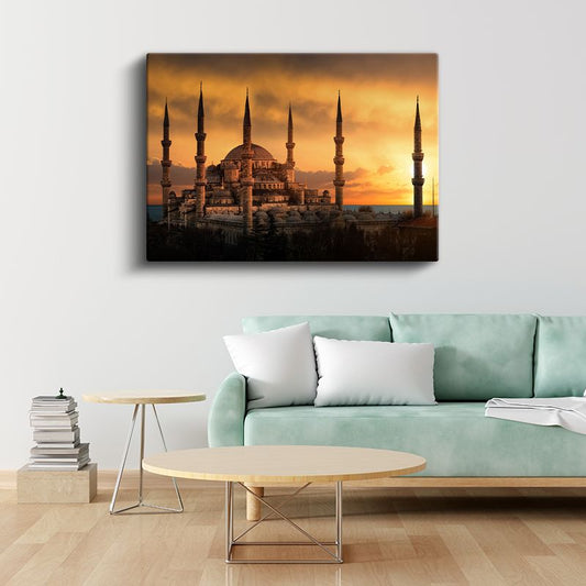 Sultanahmet Camii - Altın Tonlarında Gün Batımı Kanvas Tablo