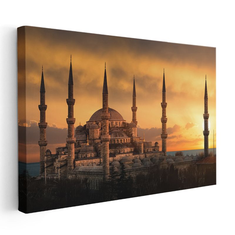 Sultanahmet Camii - Altın Tonlarında Gün Batımı Kanvas Tablo