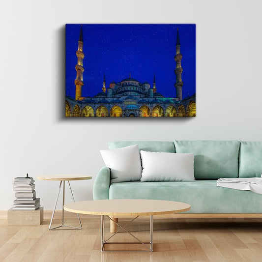 Mavi Işıklar Altında - Gece Sultanahmet Silüeti Kanvas Tablo