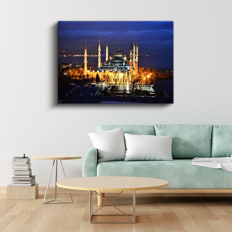Boğaz Manzaralı Cami - Gece İstanbul Panoraması Kanvas Tablo