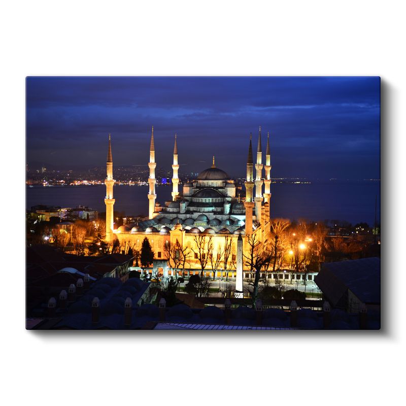 Boğaz Manzaralı Cami - Gece İstanbul Panoraması Kanvas Tablo