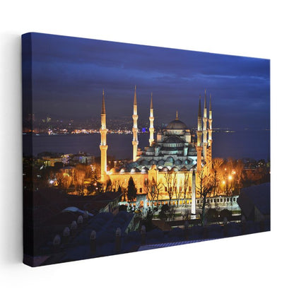 Boğaz Manzaralı Cami - Gece İstanbul Panoraması Kanvas Tablo