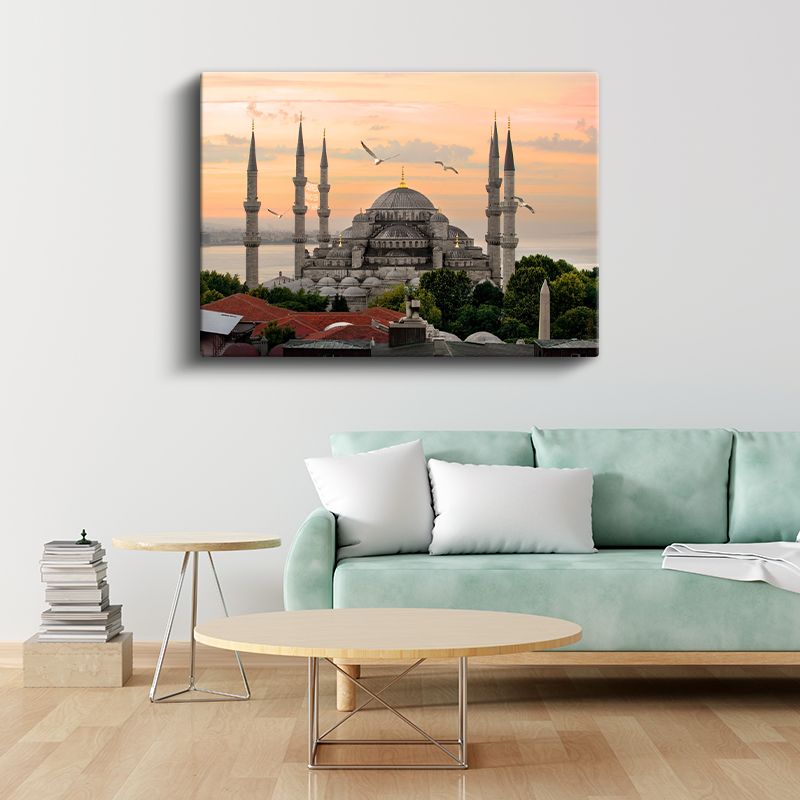 Sultanahmet Camii - Gün Batımında Martılar Kanvas Tablo
