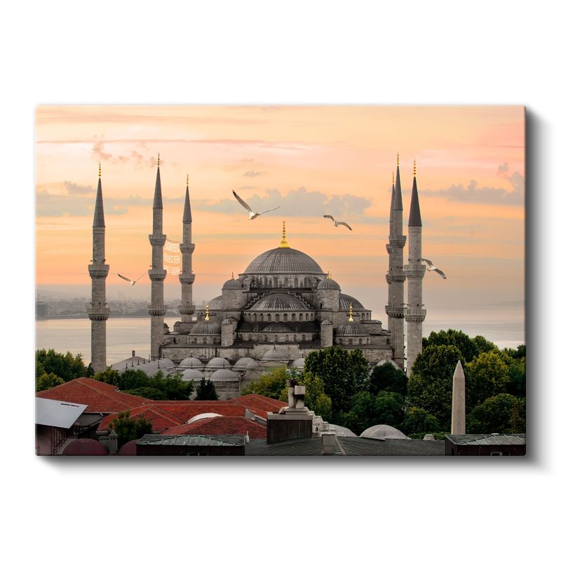 Sultanahmet Camii - Gün Batımında Martılar Kanvas Tablo
