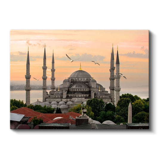 Sultanahmet Camii - Gün Batımında Martılar Kanvas Tablo