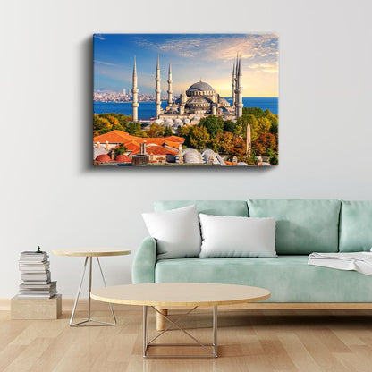 Mavi Cami - Sonbahar Renkleriyle İstanbul Kanvas Tablo