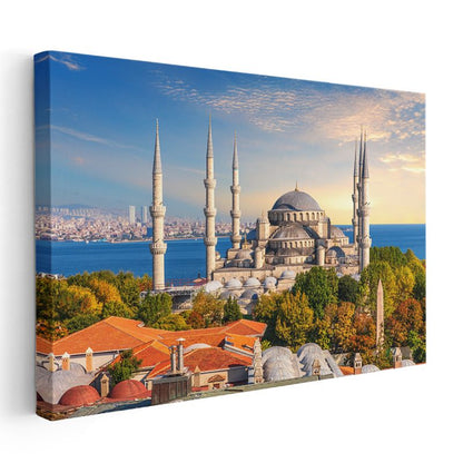 Mavi Cami - Sonbahar Renkleriyle İstanbul Kanvas Tablo