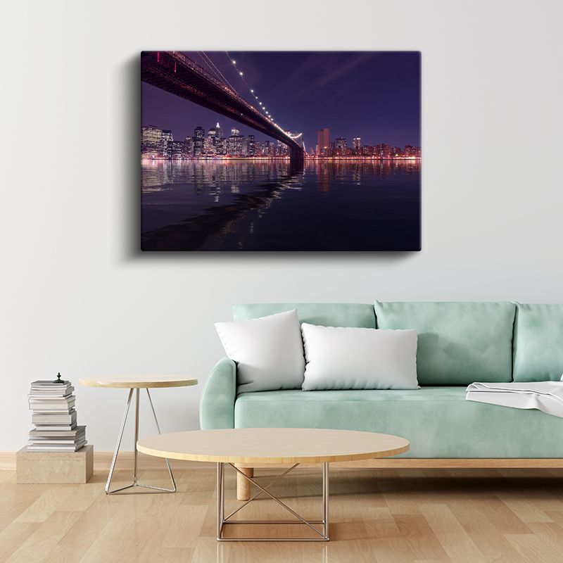 Brooklyn Köprüsü - Gece New York Silüeti Kanvas Tablo
