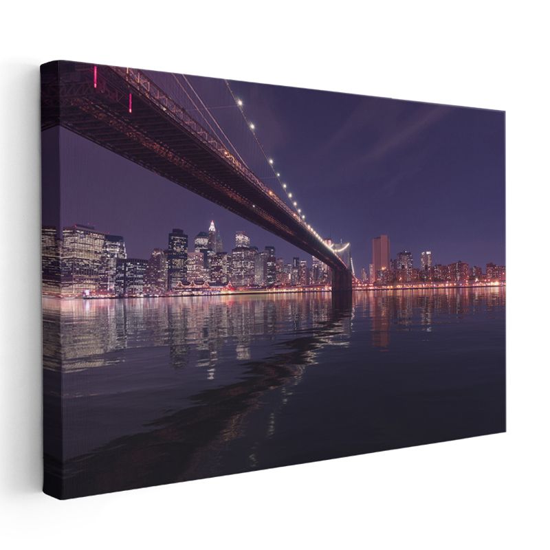 Brooklyn Köprüsü - Gece New York Silüeti Kanvas Tablo