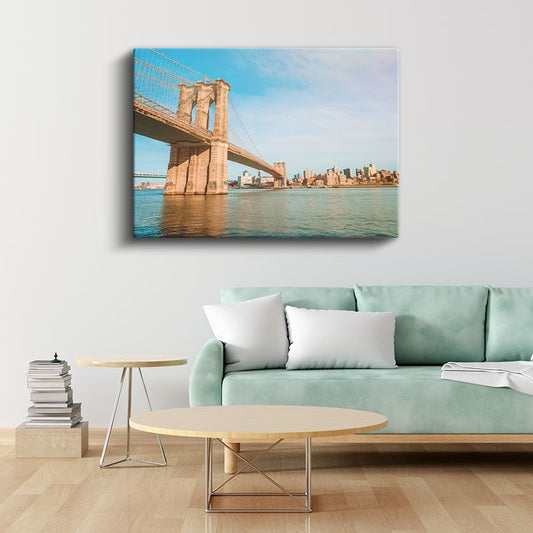 Brooklyn Köprüsü - Mavi Gökyüzü Altında İkonik Yapı Kanvas Tablo