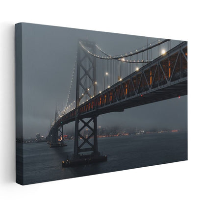 Bay Bridge - Sisli Gecede Işıklar Kanvas Tablo