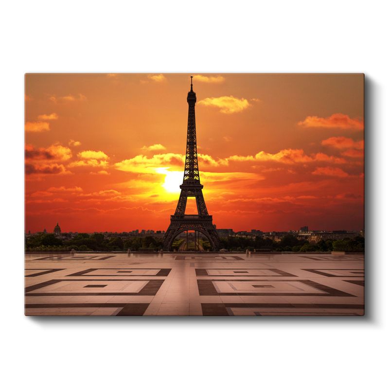 Eyfel Kulesi - Turuncu Gün Batımı Silüeti Kanvas Tablo