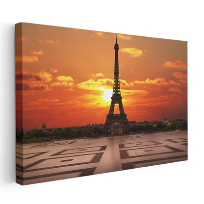 Eyfel Kulesi - Turuncu Gün Batımı Silüeti Kanvas Tablo