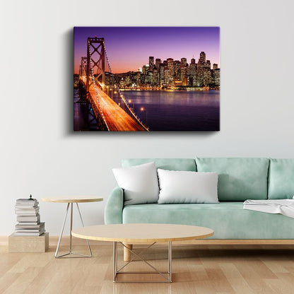 Bay Bridge - Mor Gökyüzü Altında San Francisco Kanvas Tablo