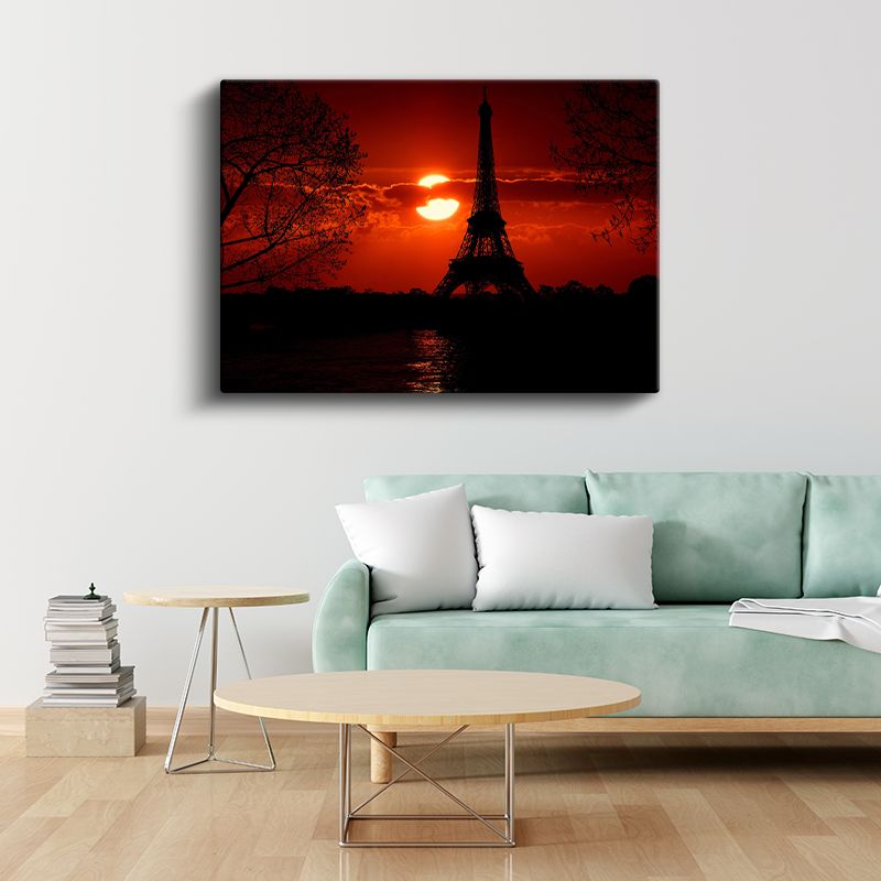 Kızıl Gün Batımı - Eyfel Kulesi Silüeti Kanvas Tablo