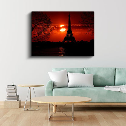 Kızıl Gün Batımı - Eyfel Kulesi Silüeti Kanvas Tablo