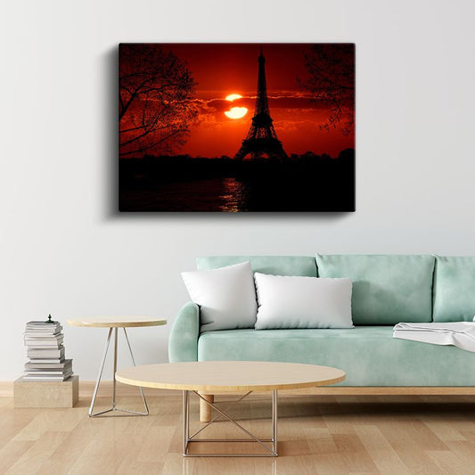 Kızıl Gün Batımı - Eyfel Kulesi Silüeti Kanvas Tablo