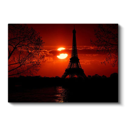 Kızıl Gün Batımı - Eyfel Kulesi Silüeti Kanvas Tablo