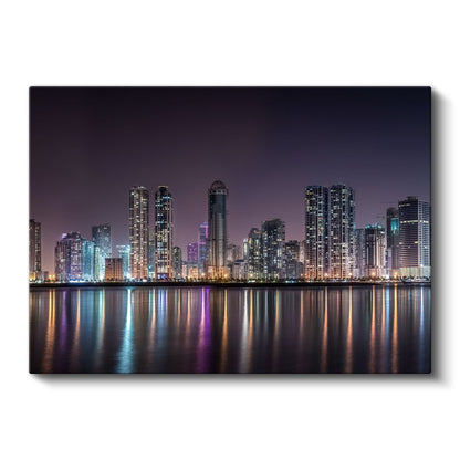 Dubai Gökdelenleri - Renkli Işıklar Yansıması Kanvas Tablo